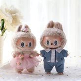 17cm Labubu Couple Outfit Set – Fairy Tulle Dress, Matching Casual Suit & Accessories