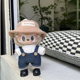 17cm Labubu Outfit Set – White T-Shirt, Denim Overalls, Khaki Hat