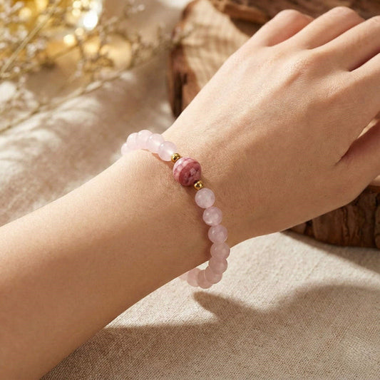 Healing Gemstone Bracelet - Natural Rose Quartz &amp; Rhodochrosite - Spiritual Gift Idea - Proyoo Handmade
