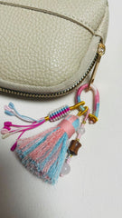 Hand-braided Phone Charm with Natural Stone Beads, Tassel and Prayer Wheel for Phone, Bag, Camera or Keychains - alternate angle view - Proyoo natural gemstone accessory