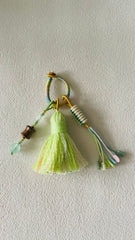 Hand-braided Phone Charm with Natural Stone Beads, Tassel and Prayer Wheel for Phone, Bag, Camera or Keychains - lifestyle product photo - Proyoo Handmade