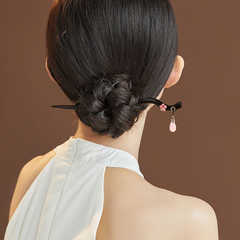 Green Sandalwood Hairpin with Natural Stone Charms-Handcrafted Elegance