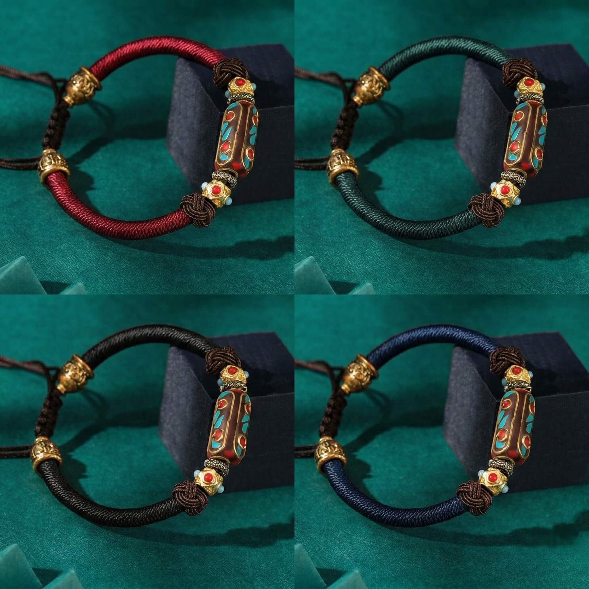 The "Nomad Spirit" Boho Braided Bracelet, Unisex Adjustable Vintage Cloisonné Rope - detail close-up view - Proyoo Handmade