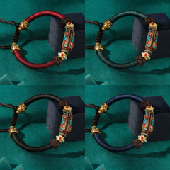 The "Nomad Spirit" Boho Braided Bracelet, Unisex Adjustable Vintage Cloisonné Rope - detail close-up view - Proyoo Handmade