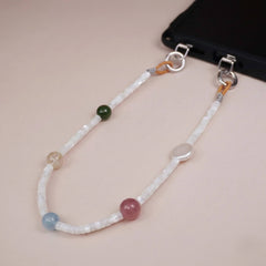 Five Elements Crystal Phone Chain | Pearl, Aquamarine, Rose Quartz & Jasper Beaded Strap