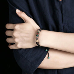 The "Nomad Spirit" Boho Braided Bracelet, Unisex Adjustable Vintage Cloisonné Rope - detail close-up view - Proyoo Handmade