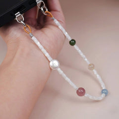 Five Elements Crystal Phone Chain | Pearl, Aquamarine, Rose Quartz & Jasper Beaded Strap