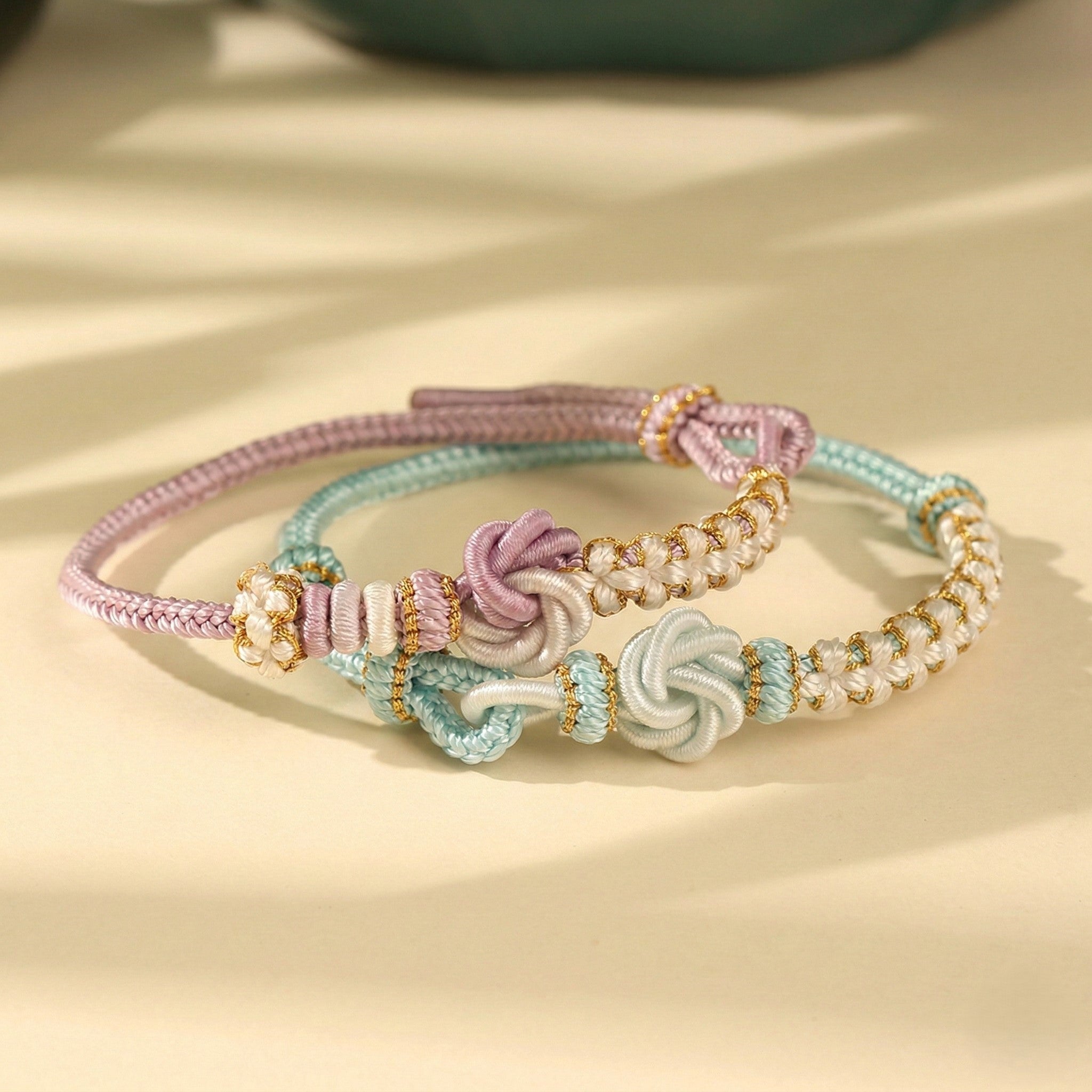The "Soul Sisters" Mandala Bracelet Set, Matching Friendship Bracelets in Purple & Blue - product showcase - handcrafted artisan jewelry Proyoo
