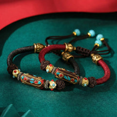 The "Nomad Spirit" Boho Braided Bracelet, Unisex Adjustable Vintage Cloisonné Rope - product showcase - handcrafted artisan jewelry Proyoo
