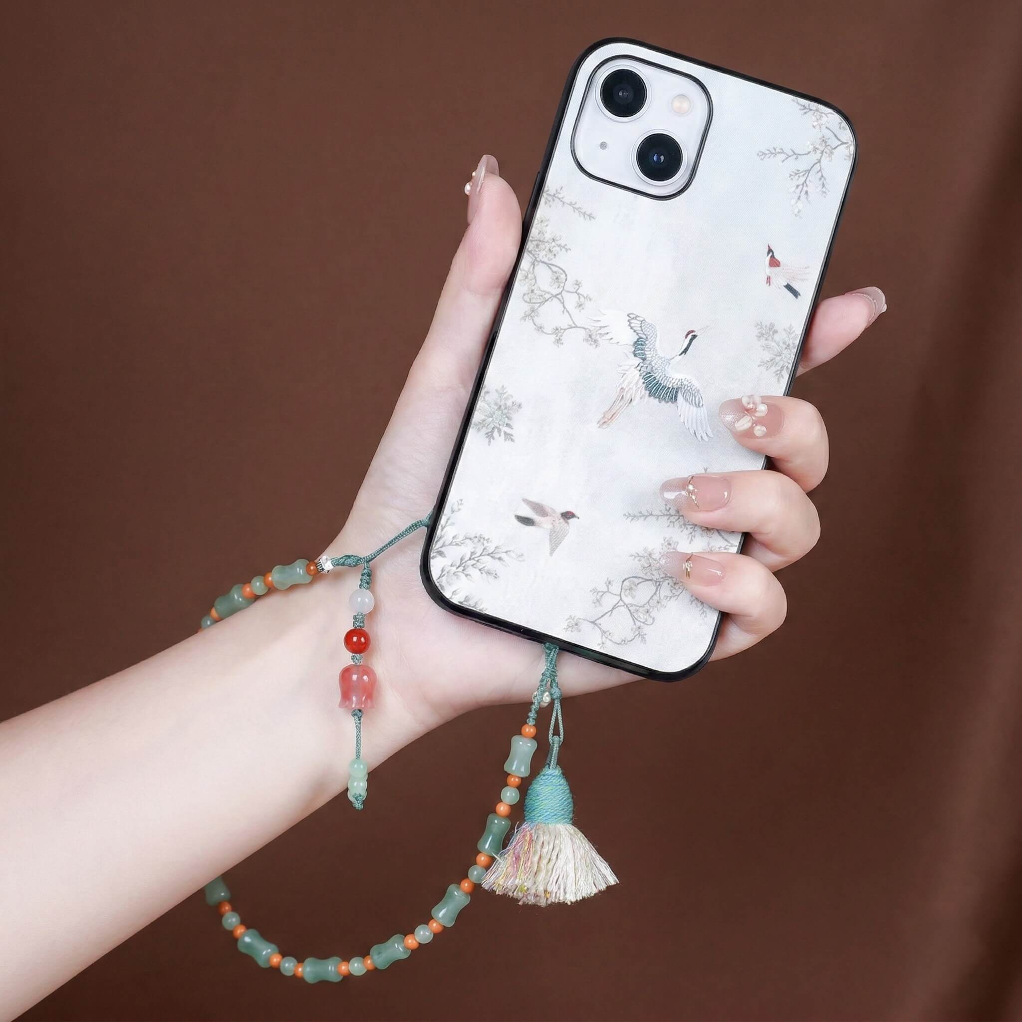 Heart Chakra Healing Phone Wristlet - Green Aventurine, Agate & Olive Nut Phone Chain - Handcrafted Crystal Jewelry by Proyoo