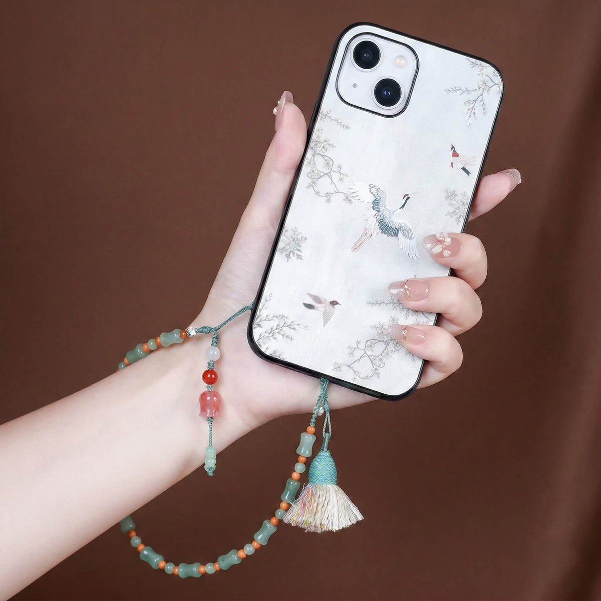 Heart Chakra Healing Phone Wristlet - Green Aventurine, Agate & Olive Nut Phone Chain - Handcrafted Crystal Jewelry by Proyoo
