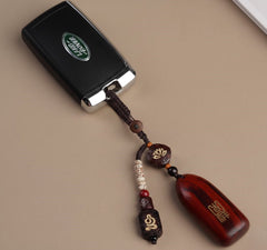 Artisan "All is Well" Wood Keychain - Premium Sandalwood Lotus Amulet for Good Fortune - Handcrafted Crystal Jewelry by Proyoo