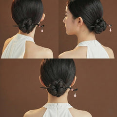 Green Sandalwood Hairpin with Natural Stone Charms-Handcrafted Elegance