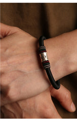 Men's Hand-Woven Mantra Bracelet | Authentic 999 Sterling Silver Charm | Magnetic Clasp Rope Wristlet