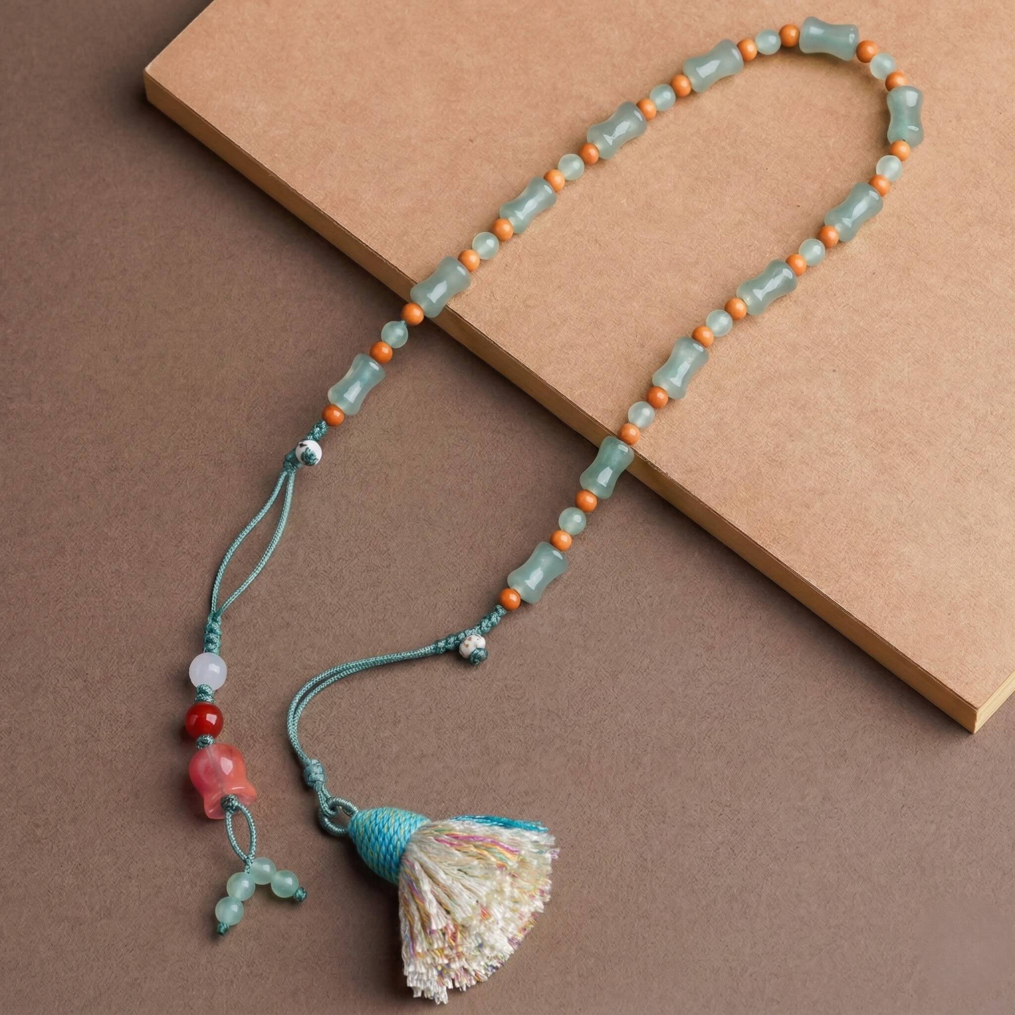 Heart Chakra Healing Phone Wristlet - Green Aventurine, Agate & Olive Nut Phone Chain - product showcase - handcrafted artisan jewelry Proyoo