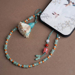 Heart Chakra Healing Phone Wristlet - Green Aventurine, Agate & Olive Nut Phone Chain - alternate angle view - Proyoo natural gemstone accessory