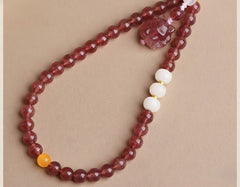 Phone Charm for Romance & Heart Opening, Natural Strawberry Quartz Beaded Phone Strap - alternate angle view - Proyoo natural gemstone accessory