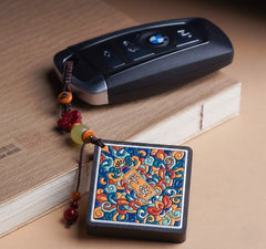 Safe Journey Boho Car Keychain - Ebony Wood Amulet for Protection & Peace - Handcrafted Crystal Jewelry by Proyoo