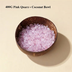 Crystal Cleansing Bowl - 400g Raw Gems with Eco Coconut Smudge Bowl - detail close-up view - Proyoo Handmade
