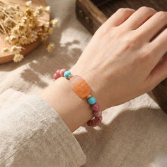 Healing Gemstone Bracelet – 6mm Natural Rhodochrosite & Carved Agate