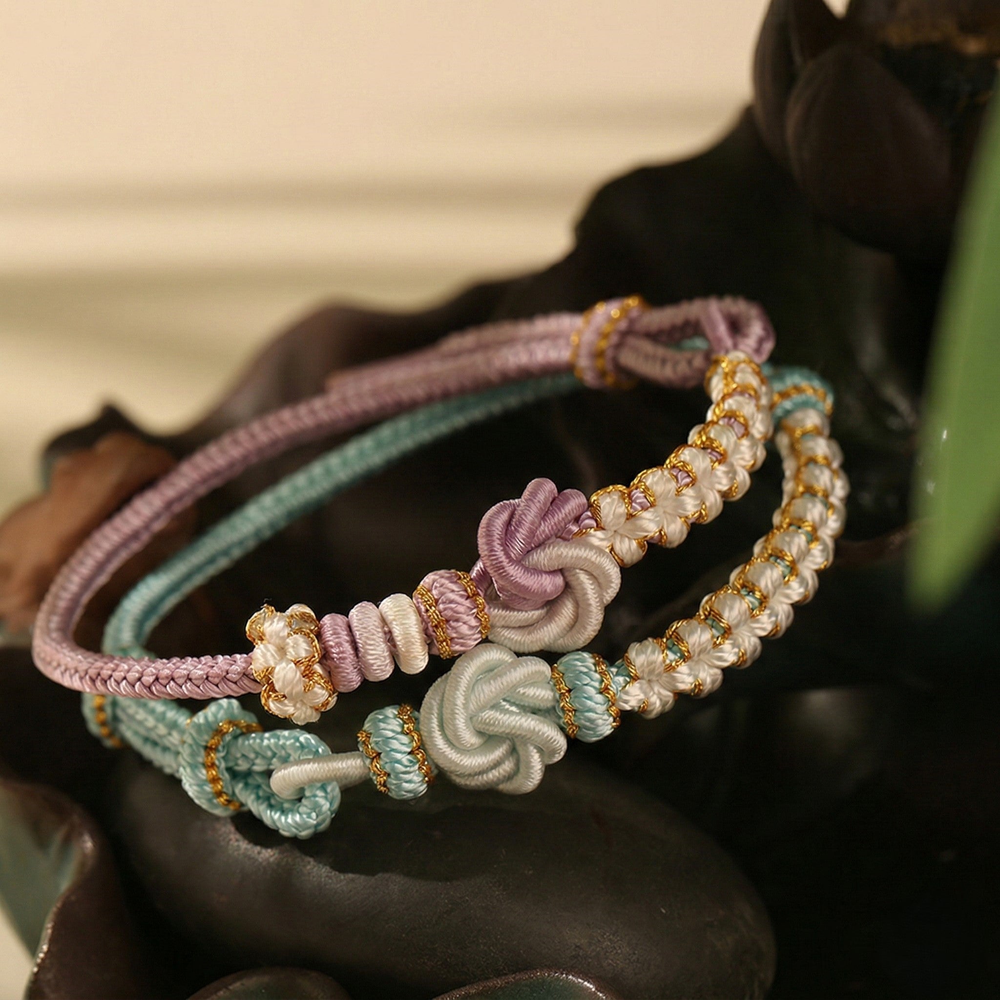 The "Soul Sisters" Mandala Bracelet Set, Matching Friendship Bracelets in Purple & Blue - lifestyle product photo - Proyoo Handmade