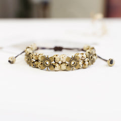 Boho Ceramic Bead Bracelet – Adjustable Woven Cord with Floral Charms
