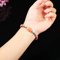 Healing Gemstone Bracelet – 6mm Natural Rhodochrosite & Carved Agate