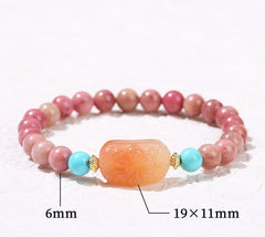 Healing Gemstone Bracelet – 6mm Natural Rhodochrosite & Carved Agate