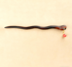 Green Sandalwood Hairpin with Natural Stone Charms-Handcrafted Elegance