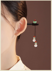 Green Sandalwood Hairpin with Natural Stone Charms-Handcrafted Elegance