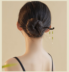 Green Sandalwood Hairpin with Natural Stone Charms-Handcrafted Elegance