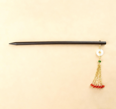 Green Sandalwood Hairpin with Natural Stone Charms-Handcrafted Elegance