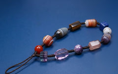 Natural Crystal Phone Wrist Strap | Chunky Mixed Gemstone Wristlet (Agate, Lapis, Amethyst) - 27cm