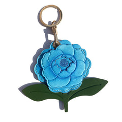 Handmade Leather Flower Keychain –Floral Charm in 4 Colors