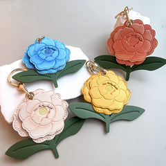 Handmade Leather Flower Keychain –Floral Charm in 4 Colors