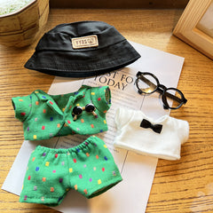 Handmade Khaki & Green Suit Set with Hat and Glass for 15-17cm Labubu Dolls