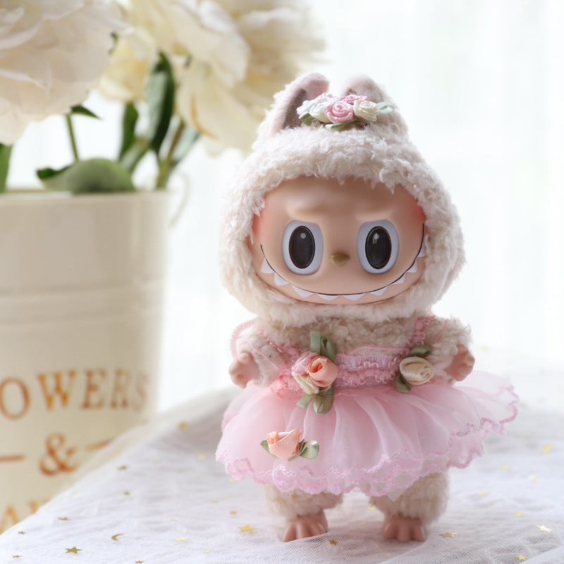 17cm Labubu Couple Outfit Set – Fairy Tulle Dress, Matching Casual Suit & Accessories