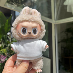 17cm Labubu Outfit Set – White T-Shirt, Denim Overalls, Khaki Hat