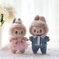 17cm Labubu Couple Outfit Set – Fairy Tulle Dress, Matching Casual Suit & Accessories