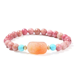 Healing Gemstone Bracelet – 6mm Natural Rhodochrosite & Carved Agate