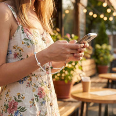 Five Elements Crystal Phone Chain | Pearl, Aquamarine, Rose Quartz & Jasper Beaded Strap