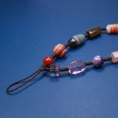 Natural Crystal Phone Wrist Strap | Chunky Mixed Gemstone Wristlet (Agate, Lapis, Amethyst) - 27cm