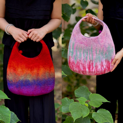 Handmade Wool Felt Bag – Gradient Pink Shoulder & Handbag (40×33cm)